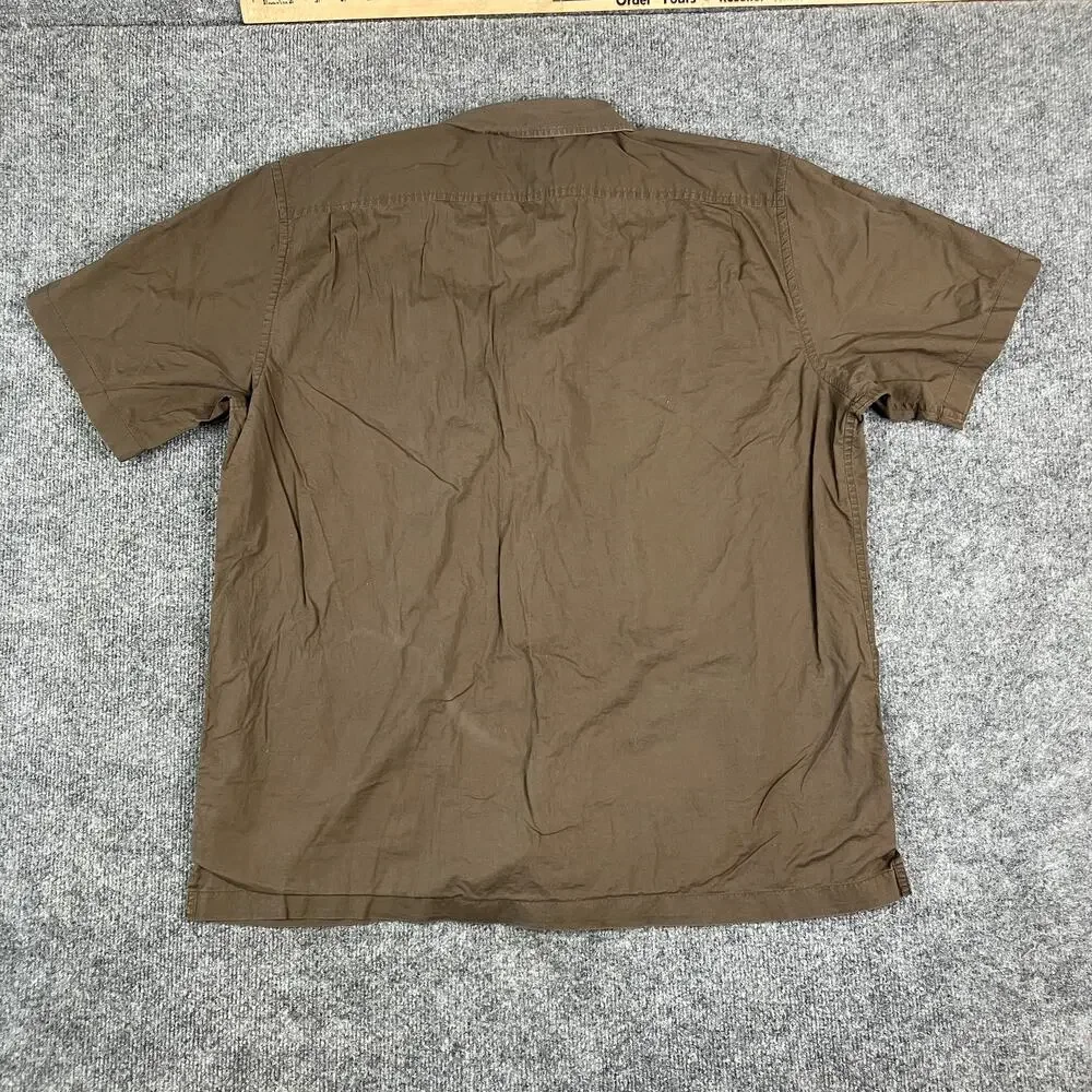Banana Republic Shirt Mens XL Brown Embroidered Short Sleeve Button-Up‎ Casual